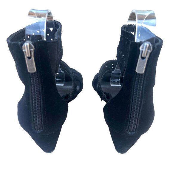 Reba Women’s Size 7 Baby Suede Open Toe Wedge Heels cut outs Leather Black - Picture 7 of 11